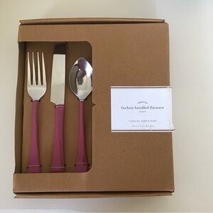 Set of 3 Pottery Barn Fuchsia Handle Flatware Sets (36 pieces)